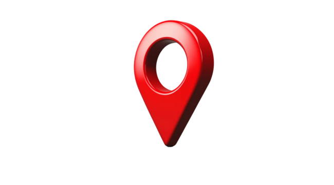 3D red location pin icon with a sleek design, isolated on a transparent background. High-resolution vector illustration with sharp details, perfect for maps and navigation graphics.
