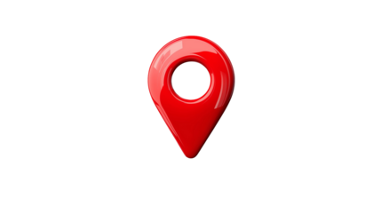3D red location pin icon with a sleek design, isolated on a transparent background. High-resolution vector illustration with sharp details, perfect for maps and navigation graphics.
