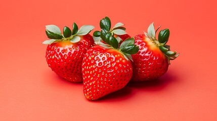 Strawberries close-up on red surface, food photography background for healthy eating or dessert ads