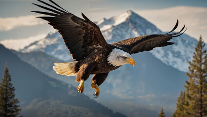majestic bald eagle soaring over mountains