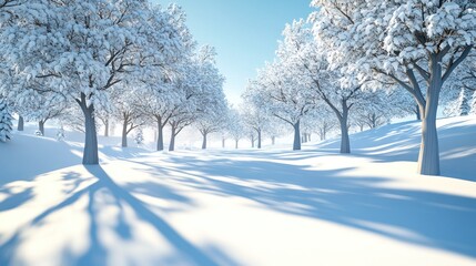 Obraz premium Snowy winter trees casting shadows on the clean white ground