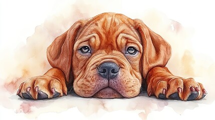 dogue de bordeaux puppy clipart isolated watercolor element illustration detailed illustration