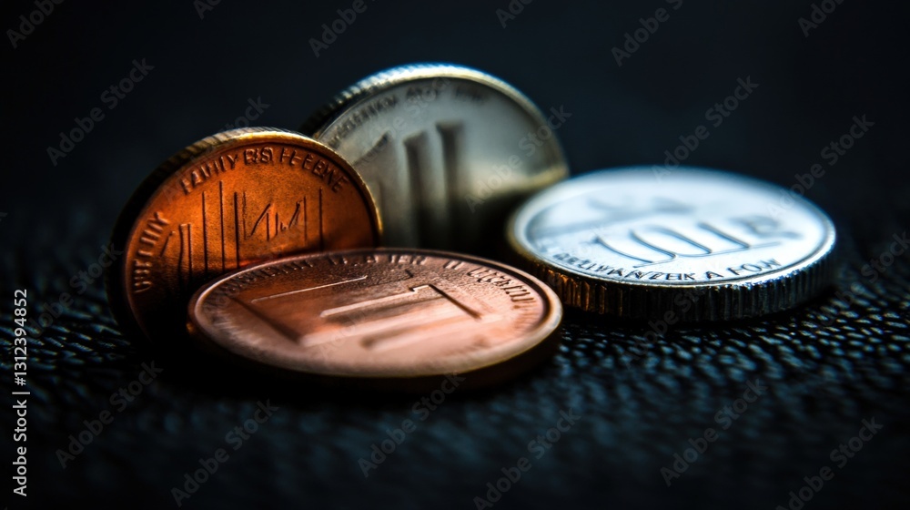 Poster close-up of a penny and quarter coin displaying the unique features of american currency and their v
