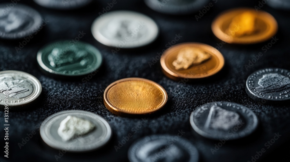 Poster close-up of various coins displayed together representing different denominations and their role in 