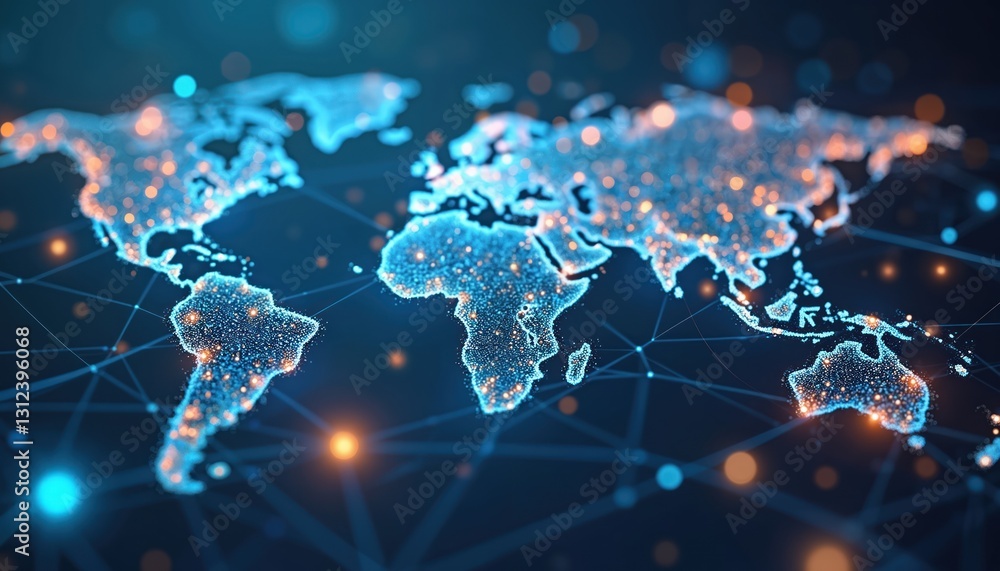 Poster global networking structure shown as world map. digital data exchange, customer connection concept. 