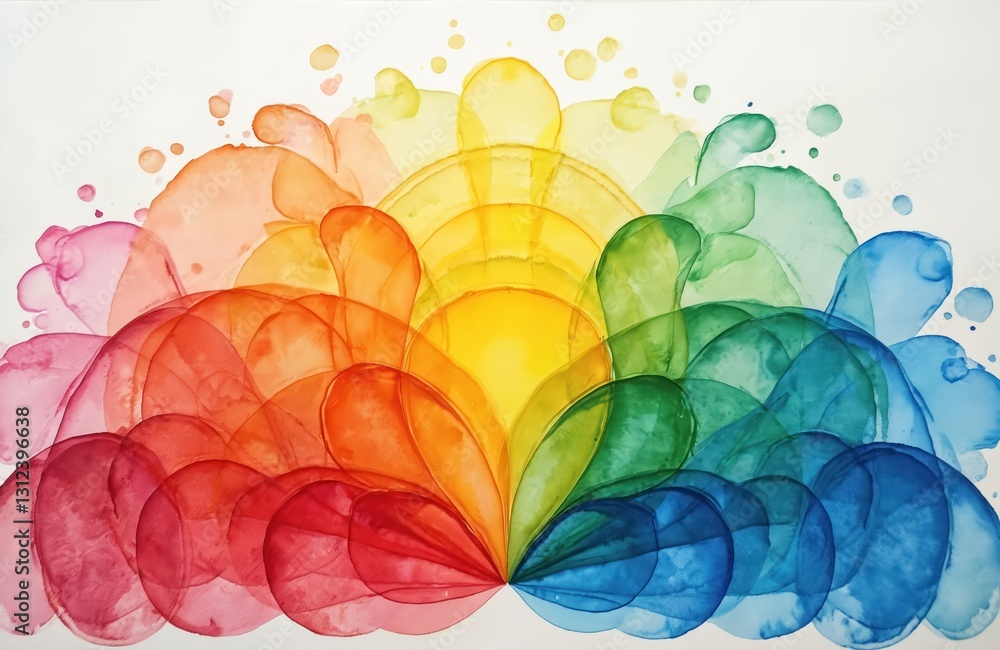 Poster watercolor painting of multicolored circles overlapping in vibrant design. abstract art in colorful 