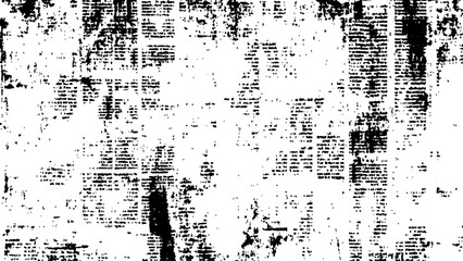 Vector white and black newspaper paper grunge vintage old aged texture. Vintage grunge newspaper collage background. Newspaper with old grunge vintage unreadable paper texture background.