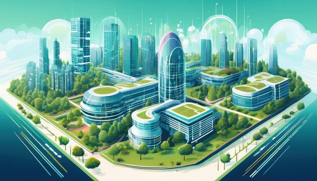 Dynamic buildings and lush greenery create a lively atmosphere for students pursuing knowledge.