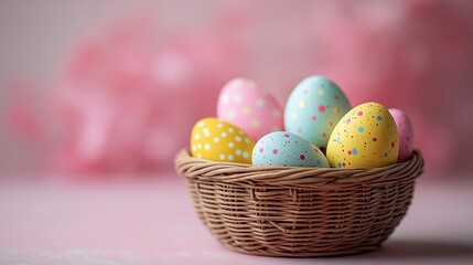 Fototapeta premium multi-colored eggs in basket,Easter, decor, spring 