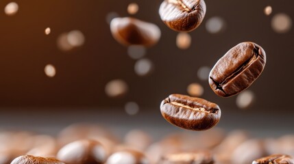 Floating coffee beans close-up shot food photography home kitchen macro view aroma and taste experience