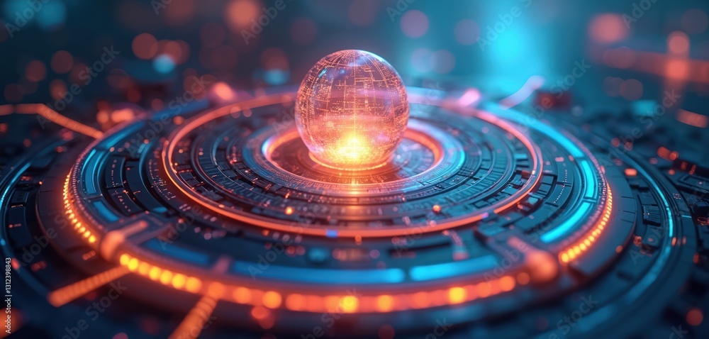 Fototapete tech sphere hovers over intricate, glowing circuit board. concept for technology-themed labor day. a