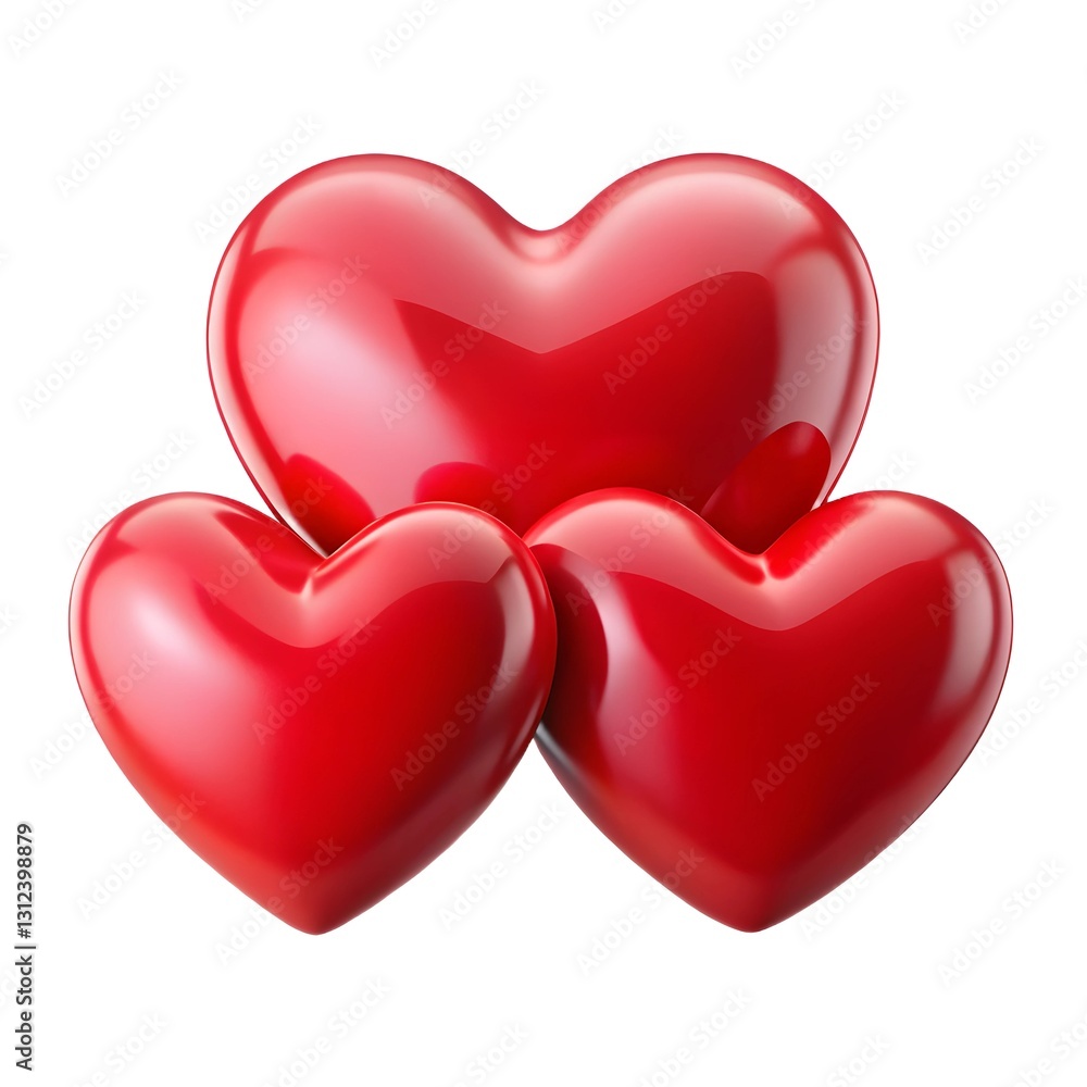 Aufkleber 3d shiny red hearts in three sizes. shiny 3d red hearts in multiple sizes. glossy red hearts set .