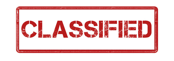 Vector illustration of the word Classified in red ink stamp