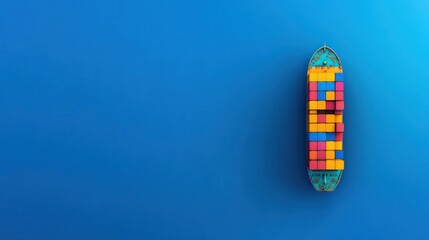 Colorful Cargo Ship on Blue Sea: A Vivid 3D Render of Global Trade and Maritime Transportation