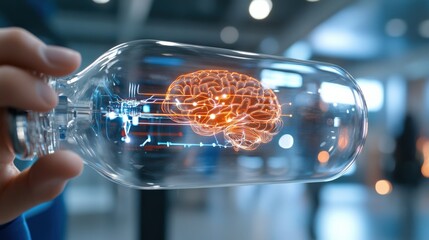 Innovative brain technology display modern laboratory digital illustration futuristic environment close-up view scientific concept
