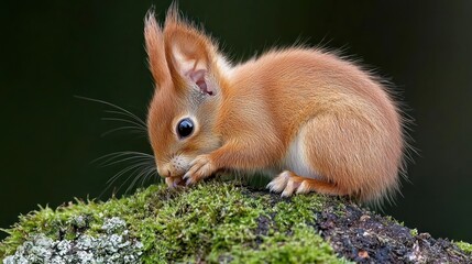 Fototapeta premium Adorable Red Squirrel on Mossy Branch