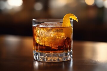 Classic Sazerac cocktail with rye whiskey, absinthe, and a lemon twist