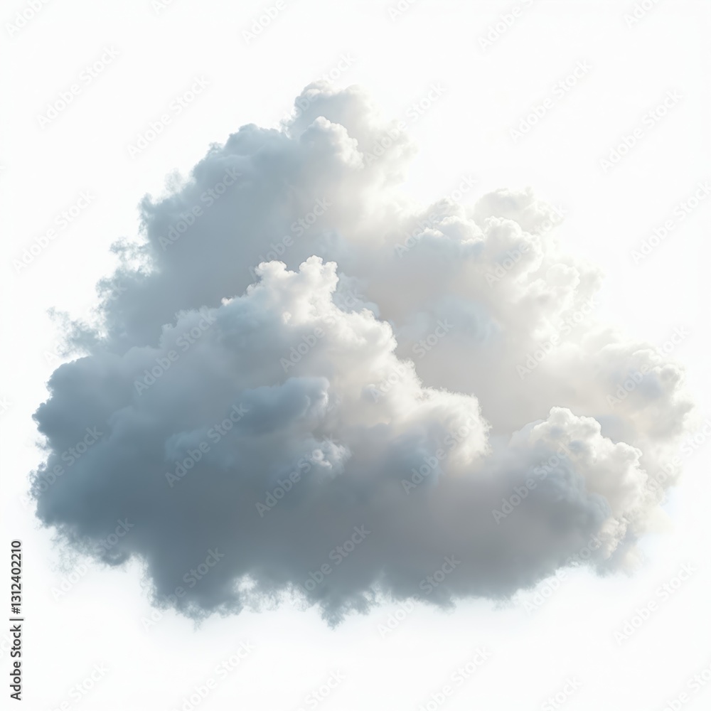 Poster fluffy cloud isolated against white background. cumulus cloud formation in sky. dreamy, heavenly, so