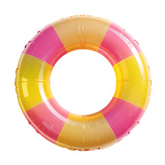 Realistic inflatable swim ring with pink and yellow color combination for summer beach and pool fun. Floating water safety tube. Isolated on transparent background. Generative Ai