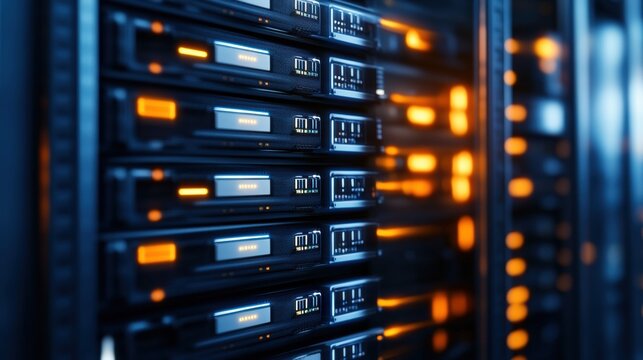 A server located within a well-organized server room representing data storage and efficient processing in modern technology
