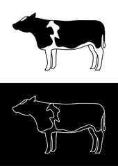 牛のイラストモノクロセット