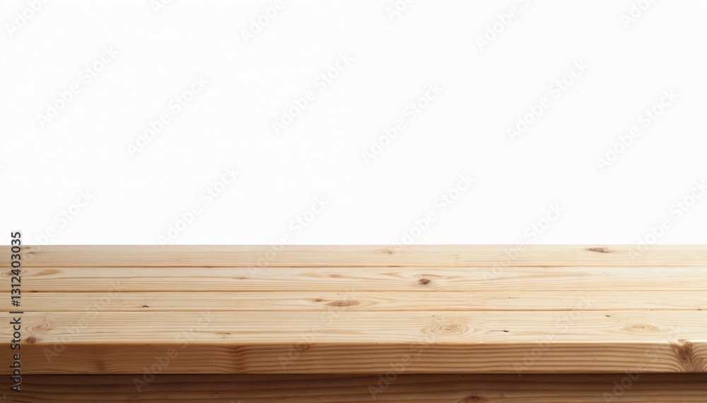 Aufkleber Light wooden table top with natural pattern, texture on white background. Empty desk template mock-up, horizontal surface for product presentation food photography, flat lay composition with blank