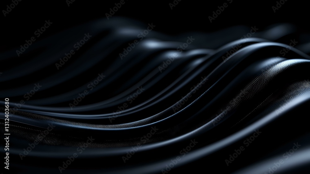 Poster smooth flowing dark waves create abstract minimalist background with gentle curves and glossy surfac