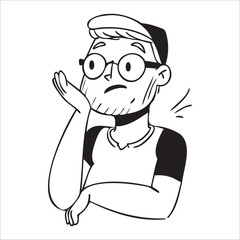 A man with glasses is looking at his face