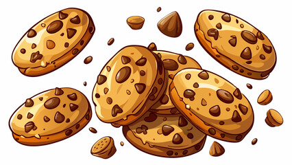 chocolate chip cookies floating/falling isolated on a white background transparent