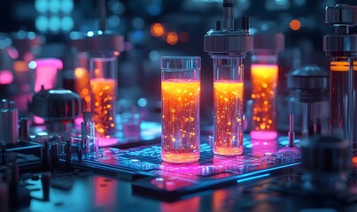 Glowing Laboratory Experiments in a Futuristic and High Tech setting