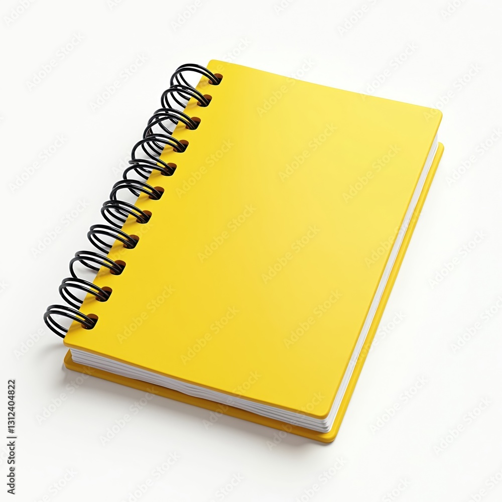 Aufkleber top view 3d render of yellow notepad with black spiral. school, office stationery for notes, message