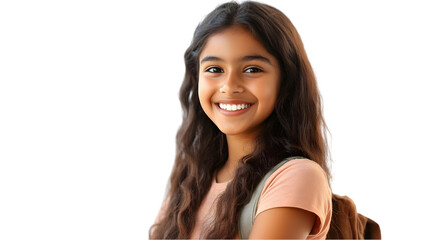 Girl Smiles Brightly, Isolated on White; Happy Child Portrait, Joyful Expression,  Positive Mood.