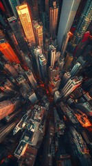 Vertical cityscape showcasing modern skyscrapers with gleaming glass windows