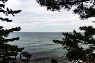 idyllic seascape with a sail boat on the sea