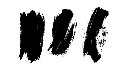 Black paint stroke texture on white background with Copy Space for design. Abstract black paint, dye shapes and lines on a white background, top view of sponge roller