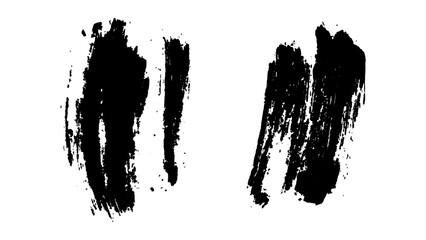 Black paint stroke texture on white background with Copy Space for design. Abstract black paint, dye shapes and lines on a white background, top view of sponge roller