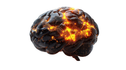Human brain showing activity with electrical impulses on transparent background