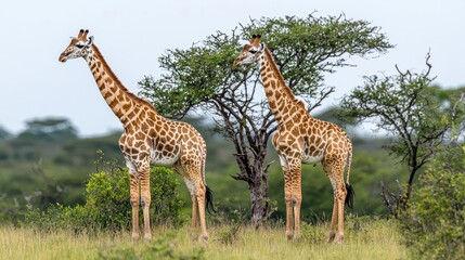 Obraz premium Two Giraffes in African Savanna Landscape