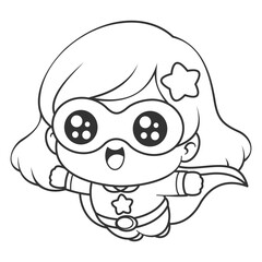 Girl becomes a superhero and flies, for coloring