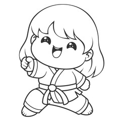 Girls learn martial arts with enthusiasm, for coloring