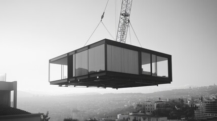 Fototapeta premium Crane lifting house