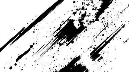 Abstract Grunge Splatter Line Pattern on white and transparent background. Dynamic black paint strokes on a white background, Abstract grunge texture of black paint.
