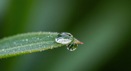 Fototapeta premium Water Droplets Clinging to a Green Blade of Grass Macro