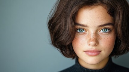 Stunning Portrait of a Young Woman with Freckles and Blue Eyes