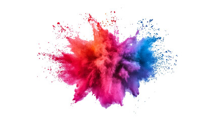 Bright rainbow holi powder explosion with a dynamic mix of colors. Explosion of rainbow color powder on white background. , isolated on white background. 