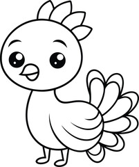 A Cute Baby Peacock Line Art Vector Coloring Page.