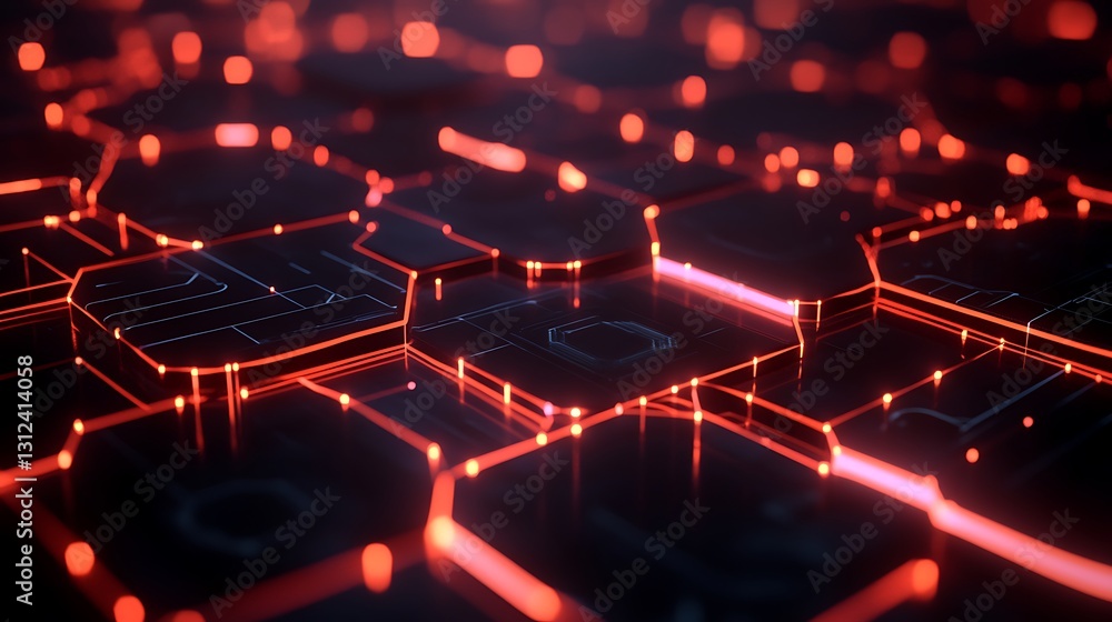 Aufkleber a digital landscape with interconnected, glowing hexagons and lines, representing a high-tech networ