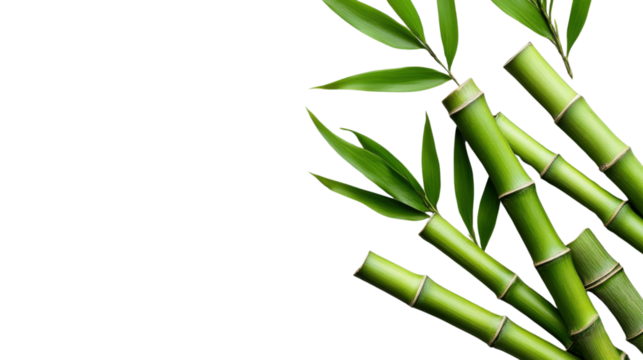 Green bamboo stalks and leaves creating a tranquil corner on transparent background