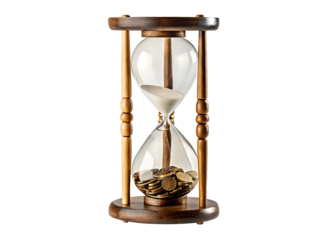 hourglass with coins inside isolated on white background PNG.AI GENERATED