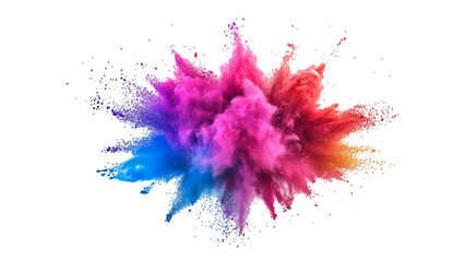 Colorful mixed rainbow powder explosion isolated on white background. Colorful ink powder splashes on white background.